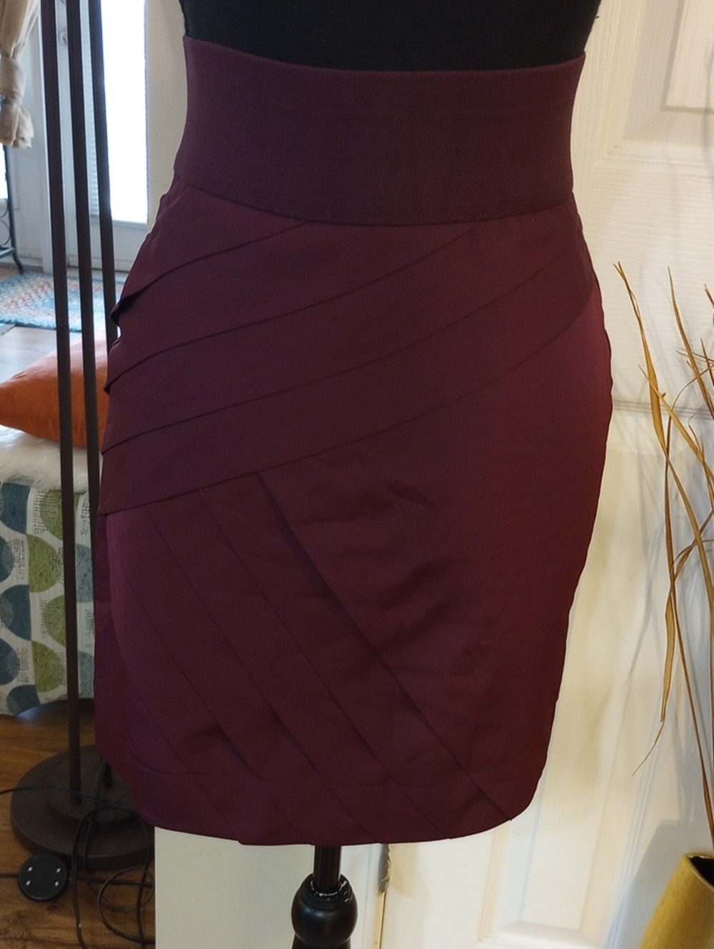Gianni Bini Plum Pleated High-Waist Pencil Skirt